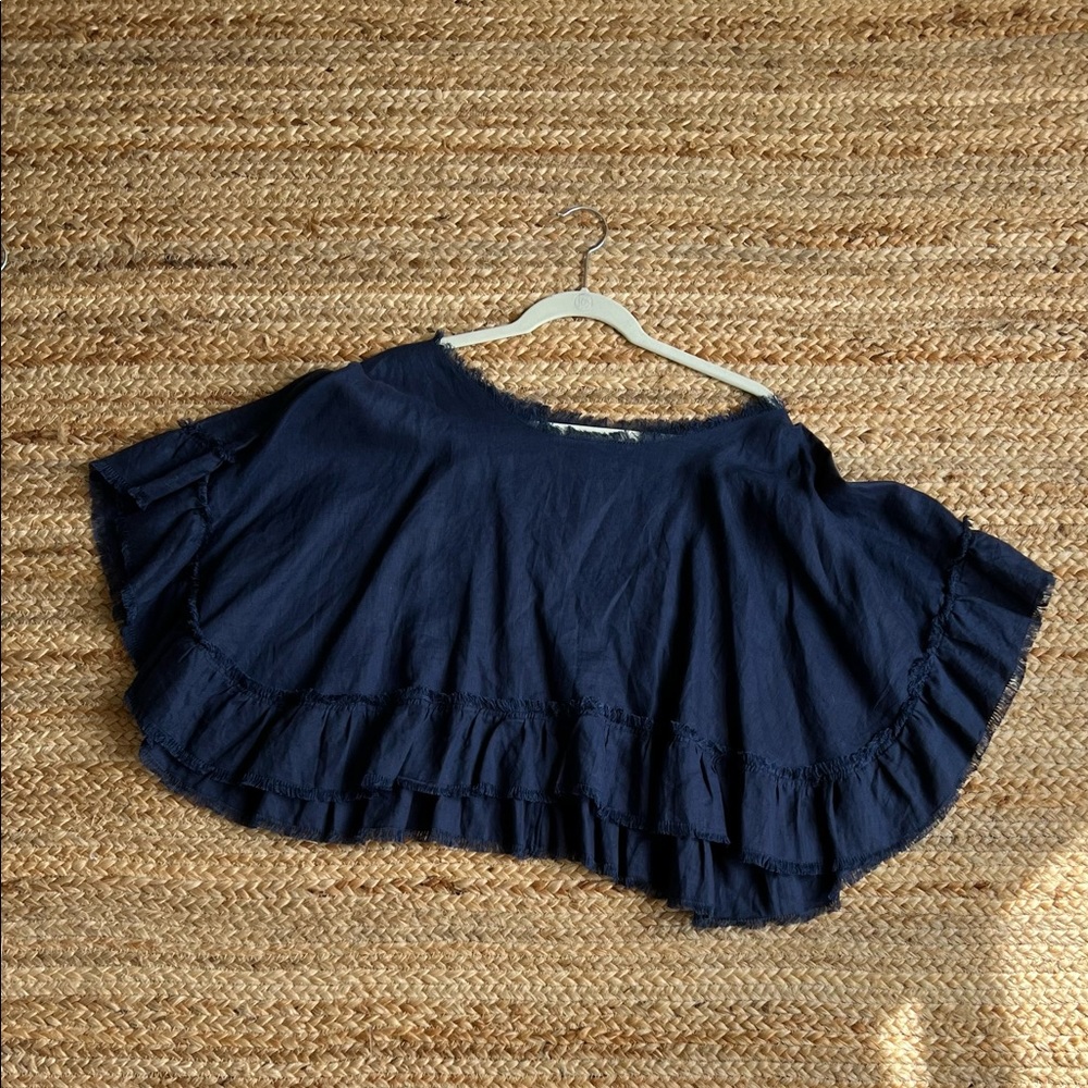 LJC Designs Linen Navy Cropped Blouse